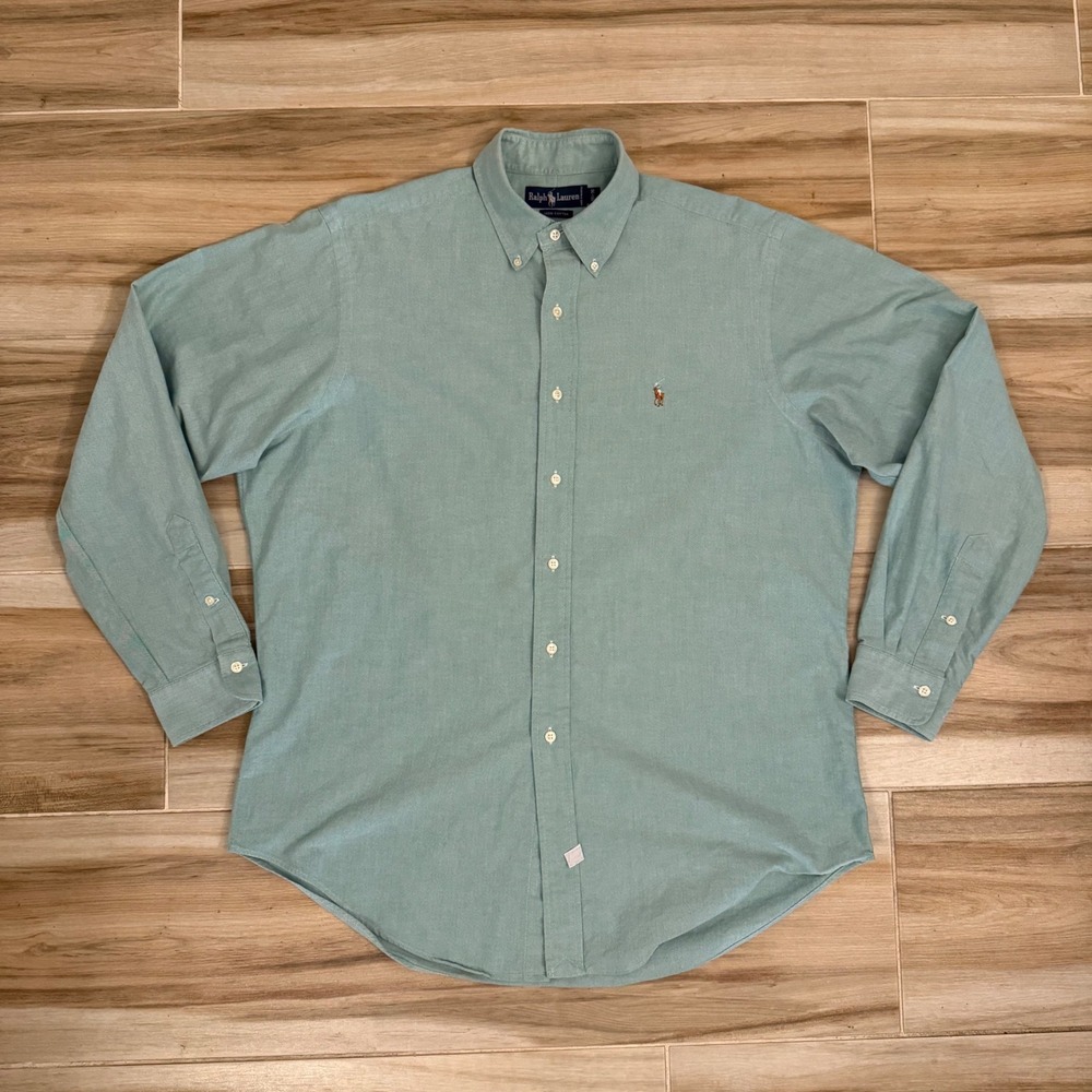 Ralph Lauren Mens Oxford Button Down Shirt Light Green Cotton 16.5 36 Large